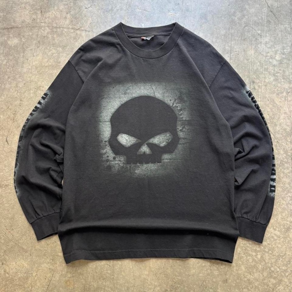 Vintage Harley Davidson Skull Des Moines Iowa Long Sleeve Shirt